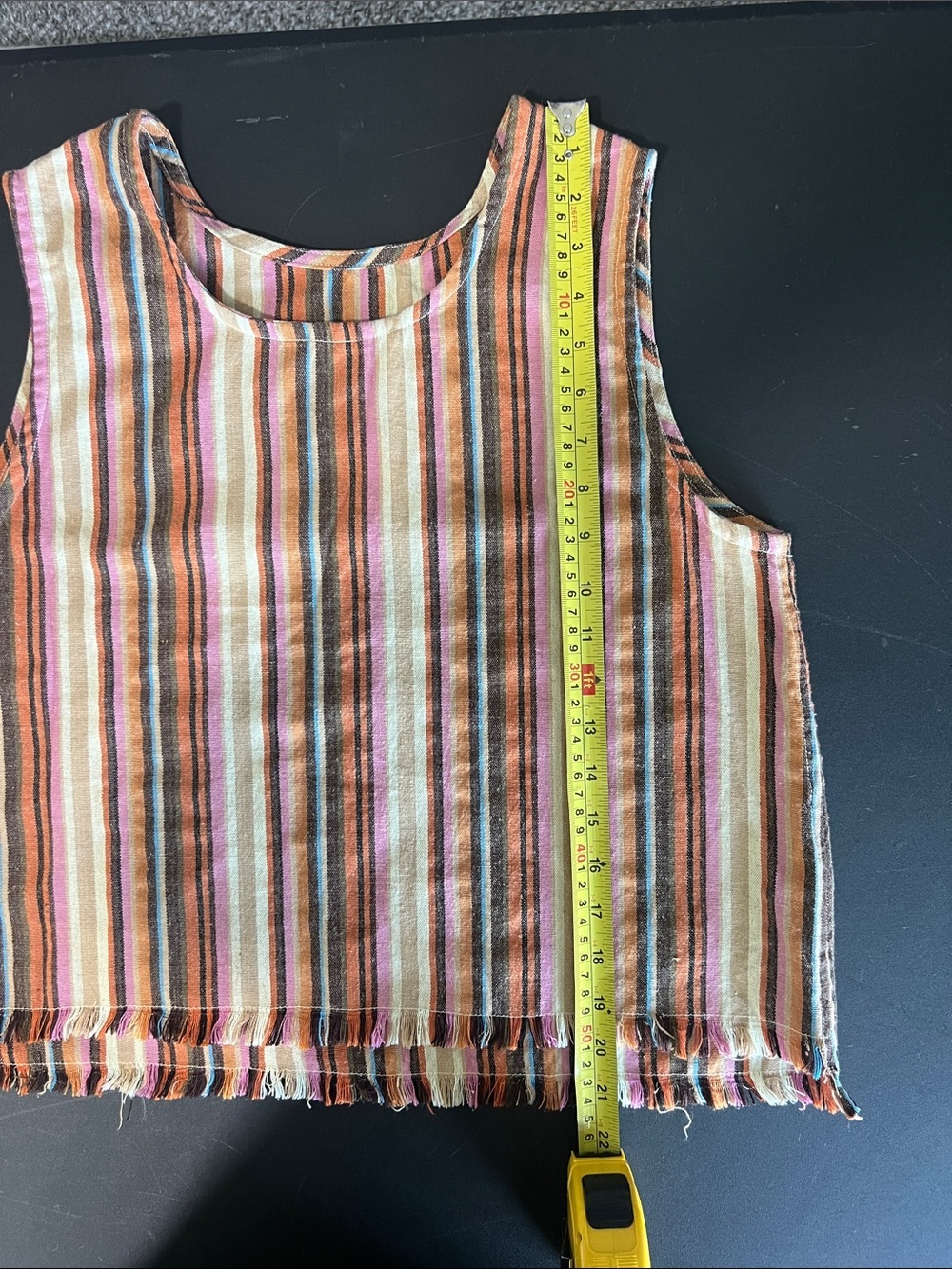 Color of Heat Striped Sleeveless Crop Top in Multi-Color Linen Cotton - Picture 6 of 6